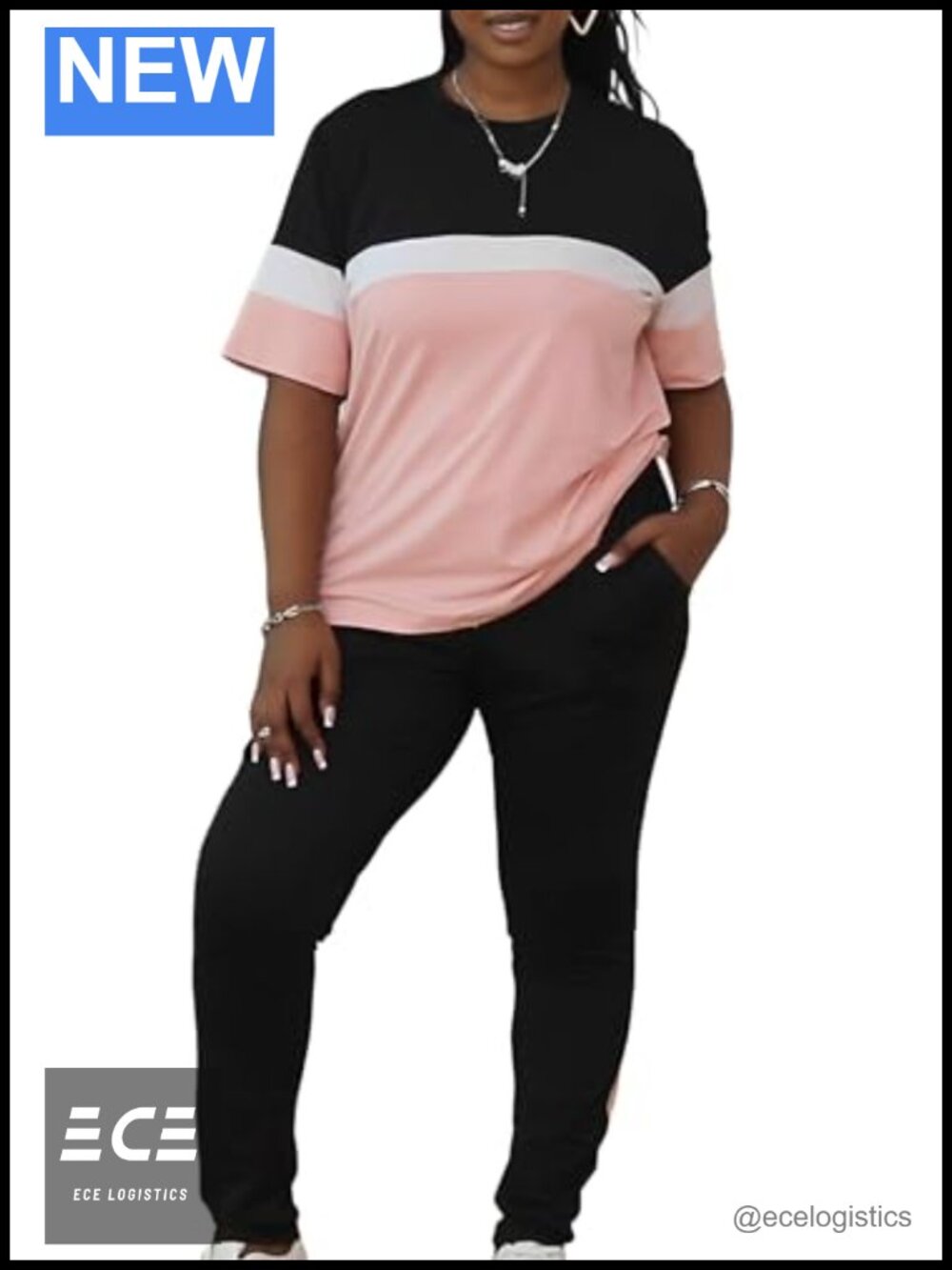 Plus Size 2 Piece Tracksuit Set Short Sleeve Top and Pants Casual Activewear